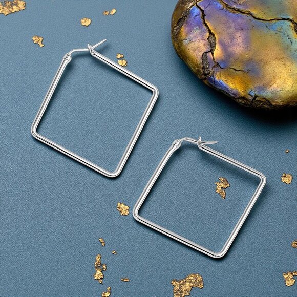 🆕Minimalist Geometric Square Hoop Earrings 18K Gold Plated Stainless Steel - Picture 7 of 12